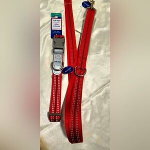 Top Paw Red Reflective Dog Collar and Leash Set (L)